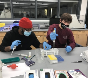 Students pipetting