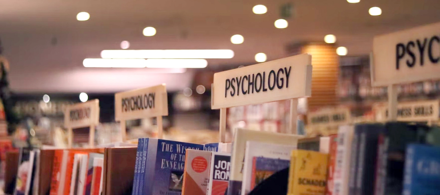 Psychology books in a store